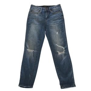 Judy Blue Women's Size 29 Distressed Ripped Straight Jeans Blue Stretch‎ Denim